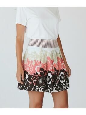 Wrapper Skirt Size Juniors 7 Brown Peach Floral Side Zip